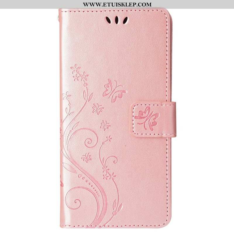 Etui Folio do iPhone 15 Kwiaty Ze Smyczą